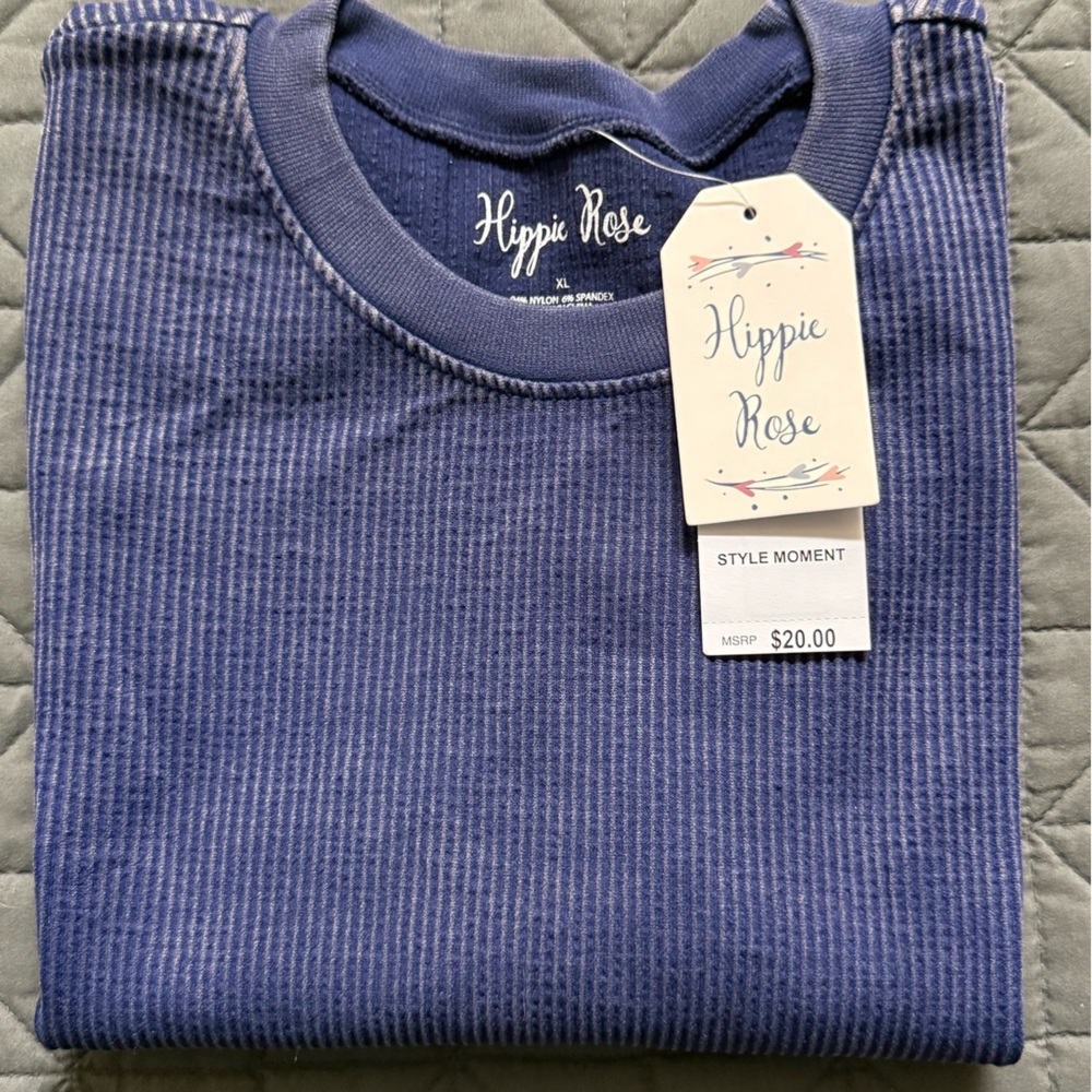 Hippie Rose Navy Ribbed Knit Top